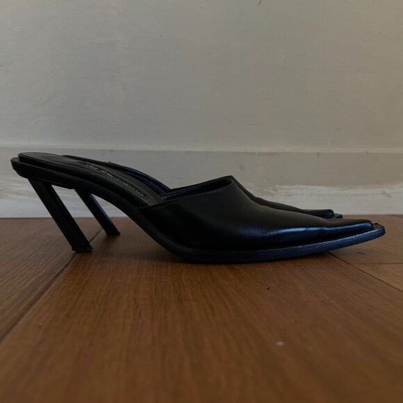 Vintage Ann Demeulemeester Black Leather Slanted Heel Mules SZ US 7.5 - Picture 2 of 5